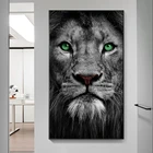 Картина маслом на холсте с изображением черно-белых львов и зеленых глаз, современные плакаты с животными и принты, Настенная картина для гостиной, домашний декор