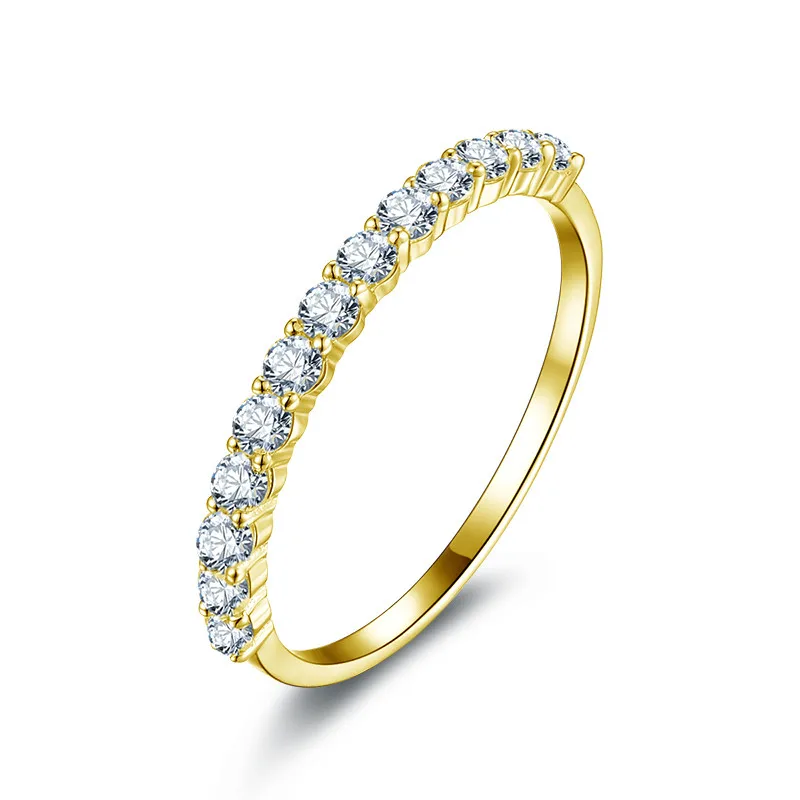 14K Yellow Gold AINUOSHI, классическое кольцо, наполовину вечность, 14 K, однотонное, белое/желтое золото, сверление, Sona, имитация бриллианта, обручальное кольцо - Цвет камня: 14K Yellow Gold