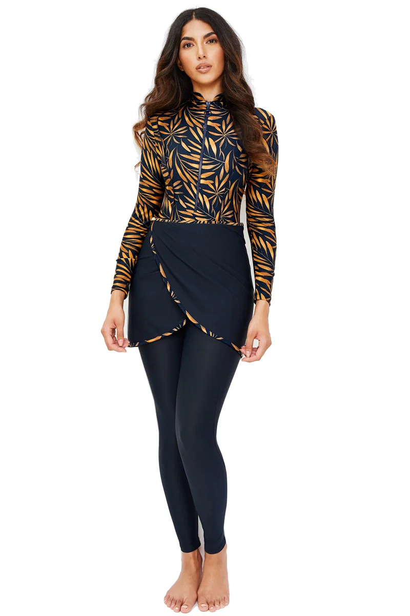 

Muslim Swimwear Women Modest Patchwork Hijab Long Sleeves Sport Swimsuit 3pcs Islamic Burkinis Wear Bathing Suit
