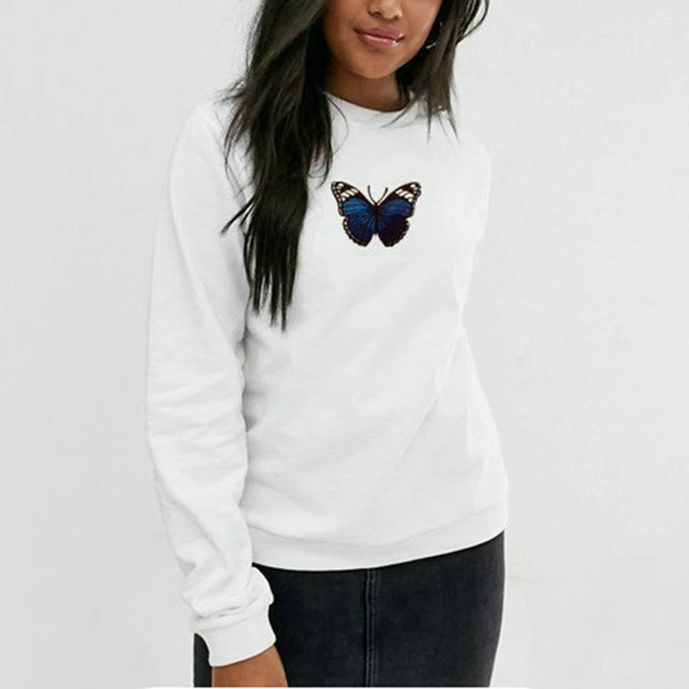 

Momoluna, Осенний свитшот для женщин, с принтом бабочки, белый, черный, серый, красный, пуловеры с длинным рукавом, Женские повседневные топы, тол...