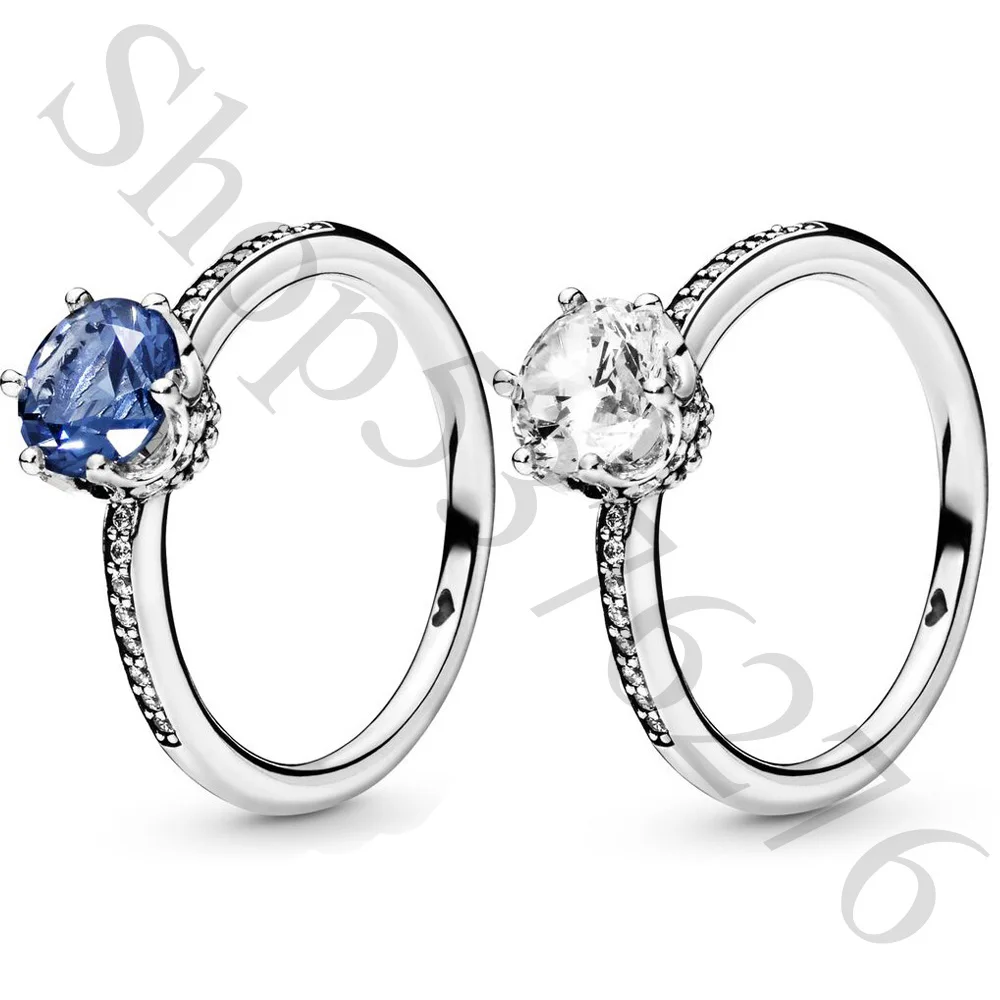 Подлинное 925 пробы Серебряное Оригинальное прозрачное Голубое Сверкающее кольцо