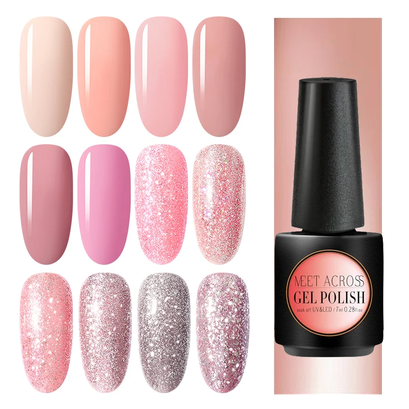 Встречаются по всей блестками Гель лак для ногтей! Полупостоянная розовое золото