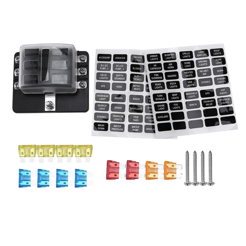 

6 Way Blade Fuse Box Holder with LED Light Damp-Proof Block Marine Car Boat Automotive RV DC 32V Waterproof with Cover & Fuse &