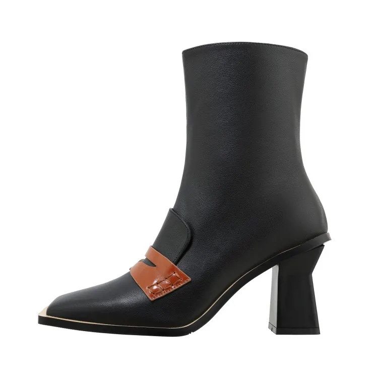 

MLJUESE 2021 women Mid-Calf boots Cow leather Winter short plush Square Toe Zipper Super High heels female boots size 39