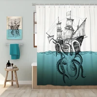 octopus shower curtain for bathroom nautical white blue ocean artwork fabric curtains set waterproof mildproof bath 72x72