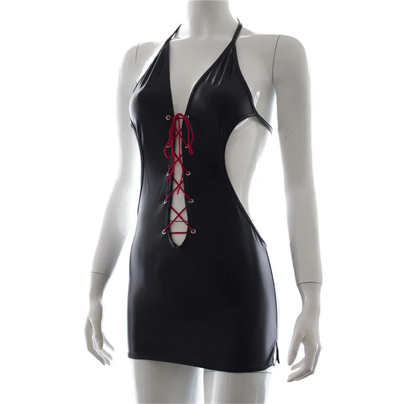 Женский пикантный комплект для стриптиза из лакированной кожи бюстгальтер с