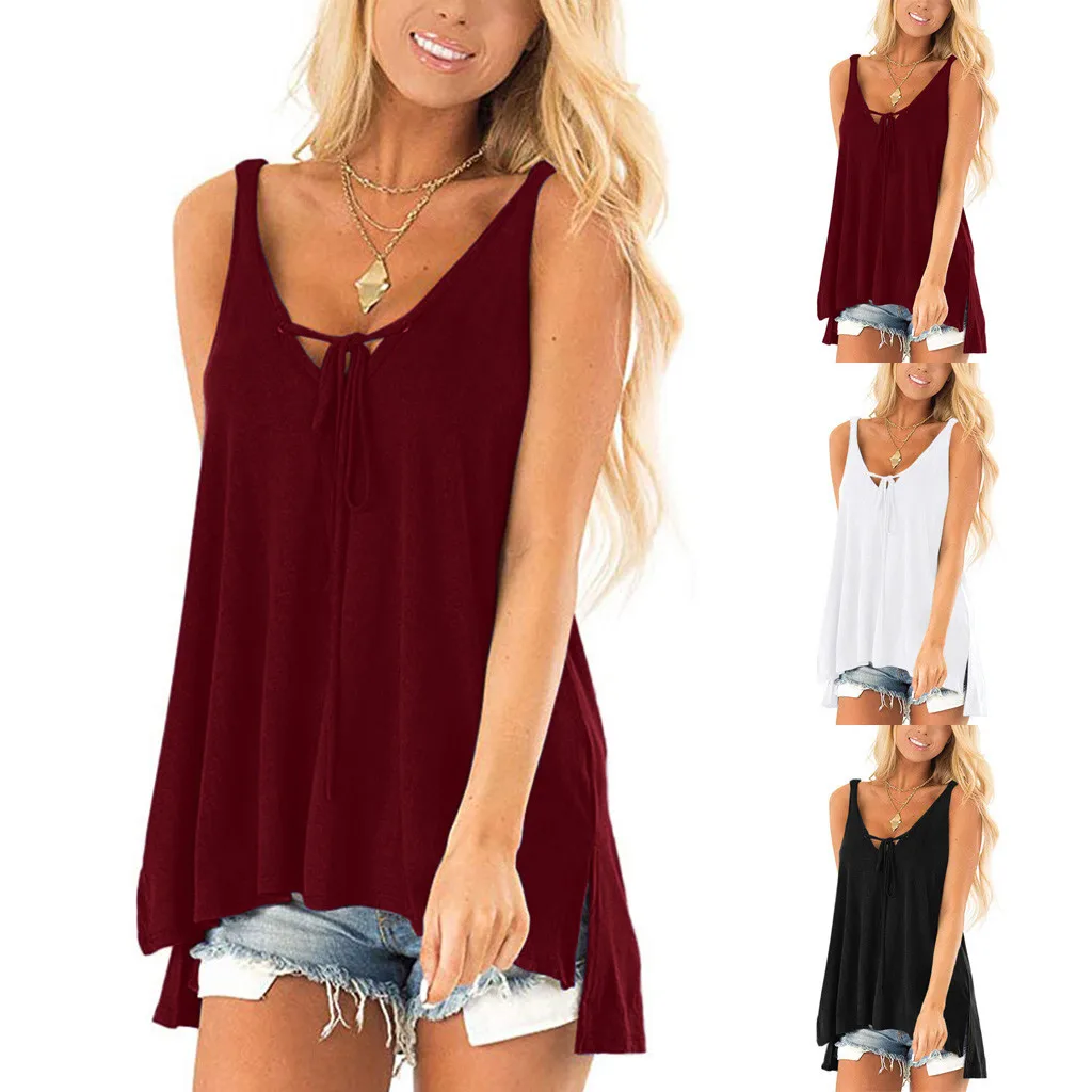 Модные женские топы на шнуровке бретельках футболки туники повседневные летние