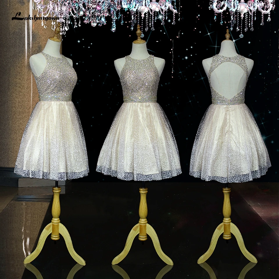 Блестящее Тюлевое короткое платье для выпускного вечера с вырезом на спине 2020