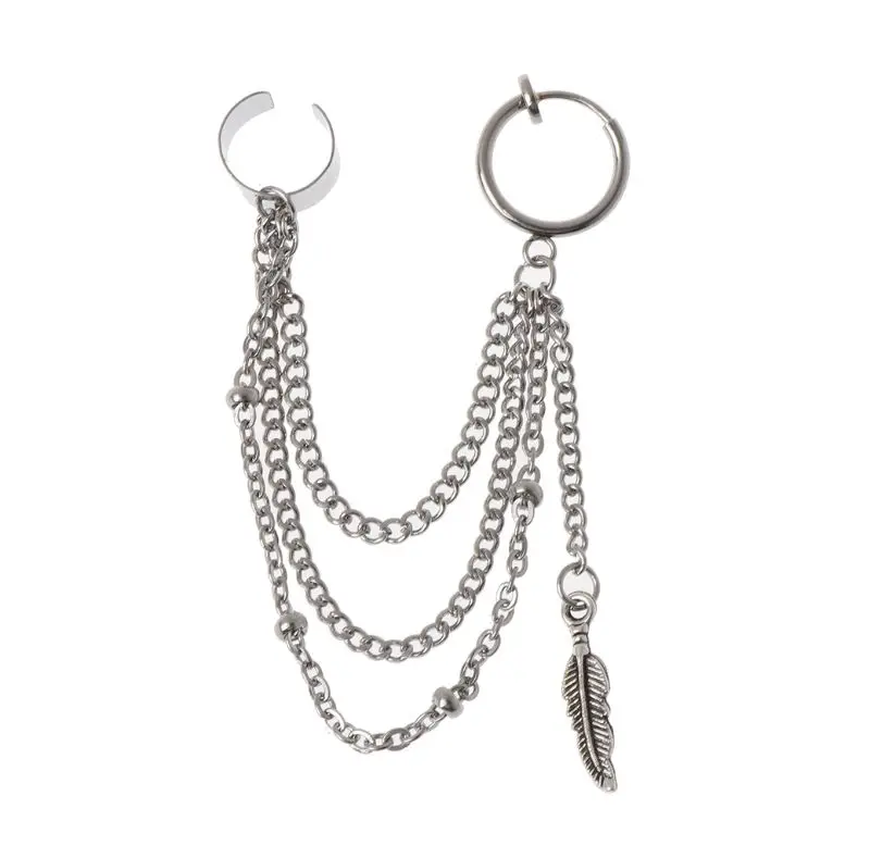 Leaf Drop Earring Double Chain Feather Drop Earrings Korean Jewelry 652B