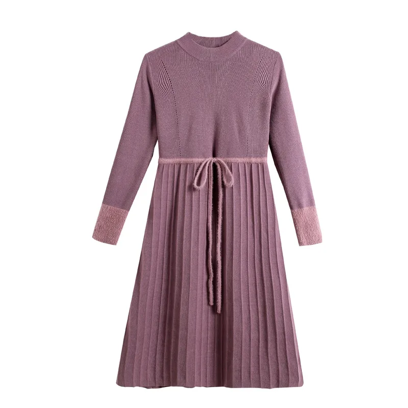 Женское трикотажное платье свитер облегающий пуловер с круглым вырезом в