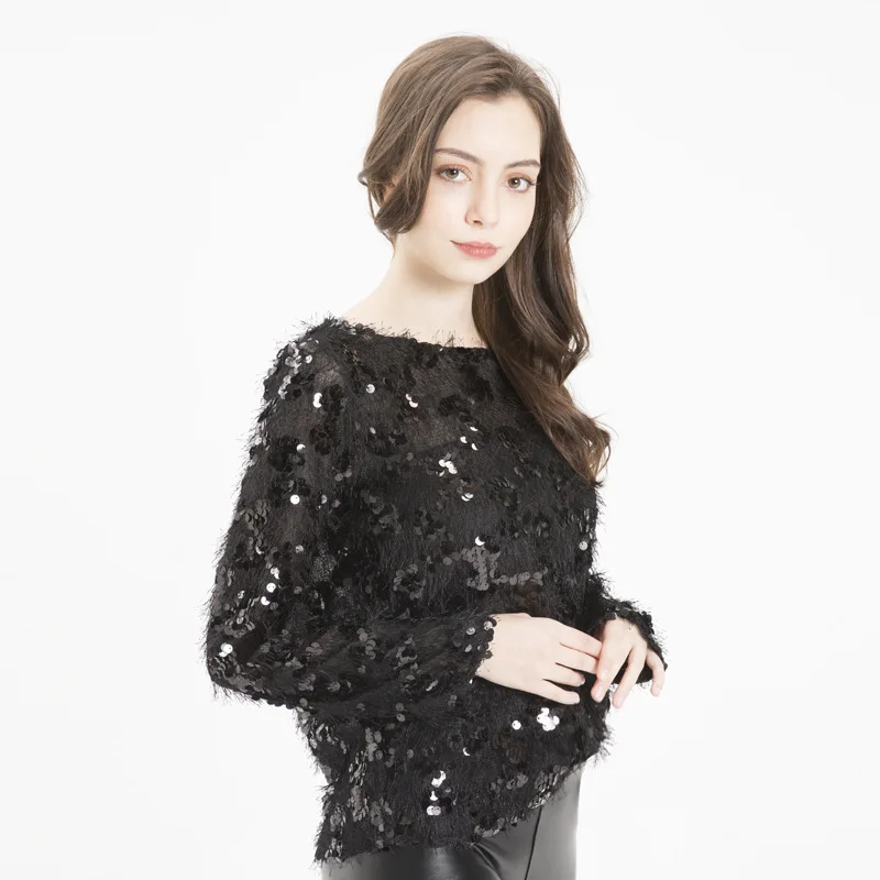 Autumn Winter 2019 Women Sweaters Sequined Tassel Pullovers Knitted Sweater Pullover Female Jumpers Streetwear Sparkly | Женская одежда