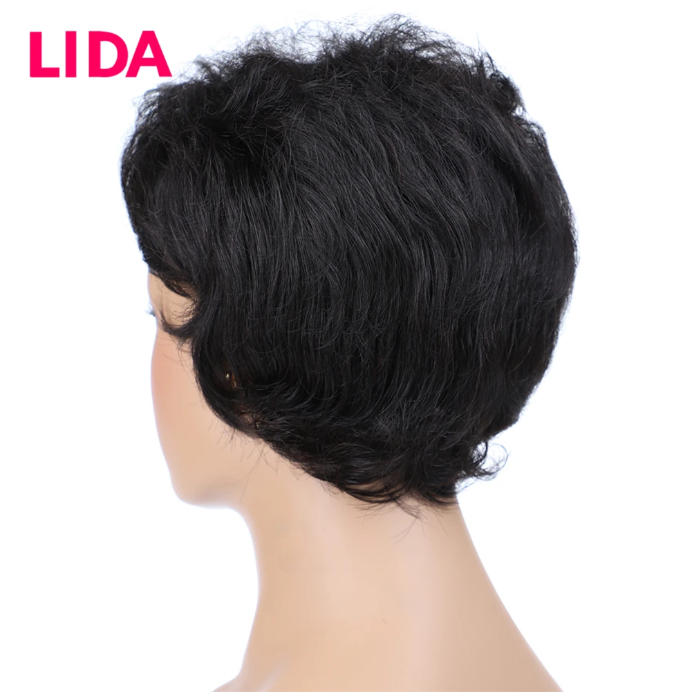 LIDA короткие парики из человеческих волос 120% Дестини натуральные волнистые человеческие волосы парики 6435 Remy бразильские человеческие волосы " машинные парики