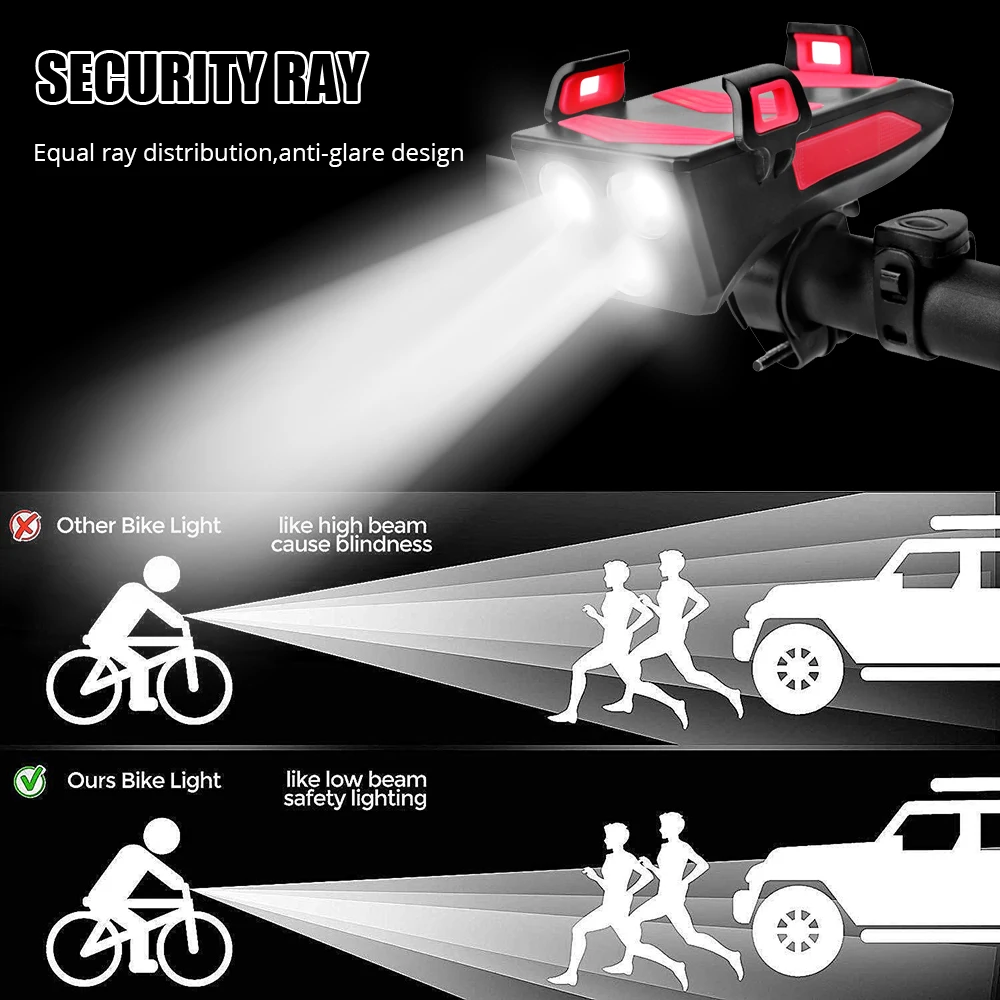 

3LED Bike Light Multifunction Bicycle Lamp 2000/4000mAh Power Bank Cycling Headlight with Phone Holder Speaker 3 Mode USB Torch
