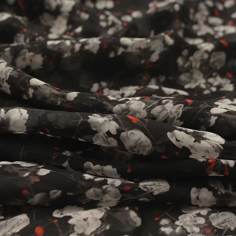 Women Silk Scarves Black Floral Flower Print Chiffon Sheer Scarf Lady Summer Thin Light Shawl Wraps Cover Up 190*90 Cm |