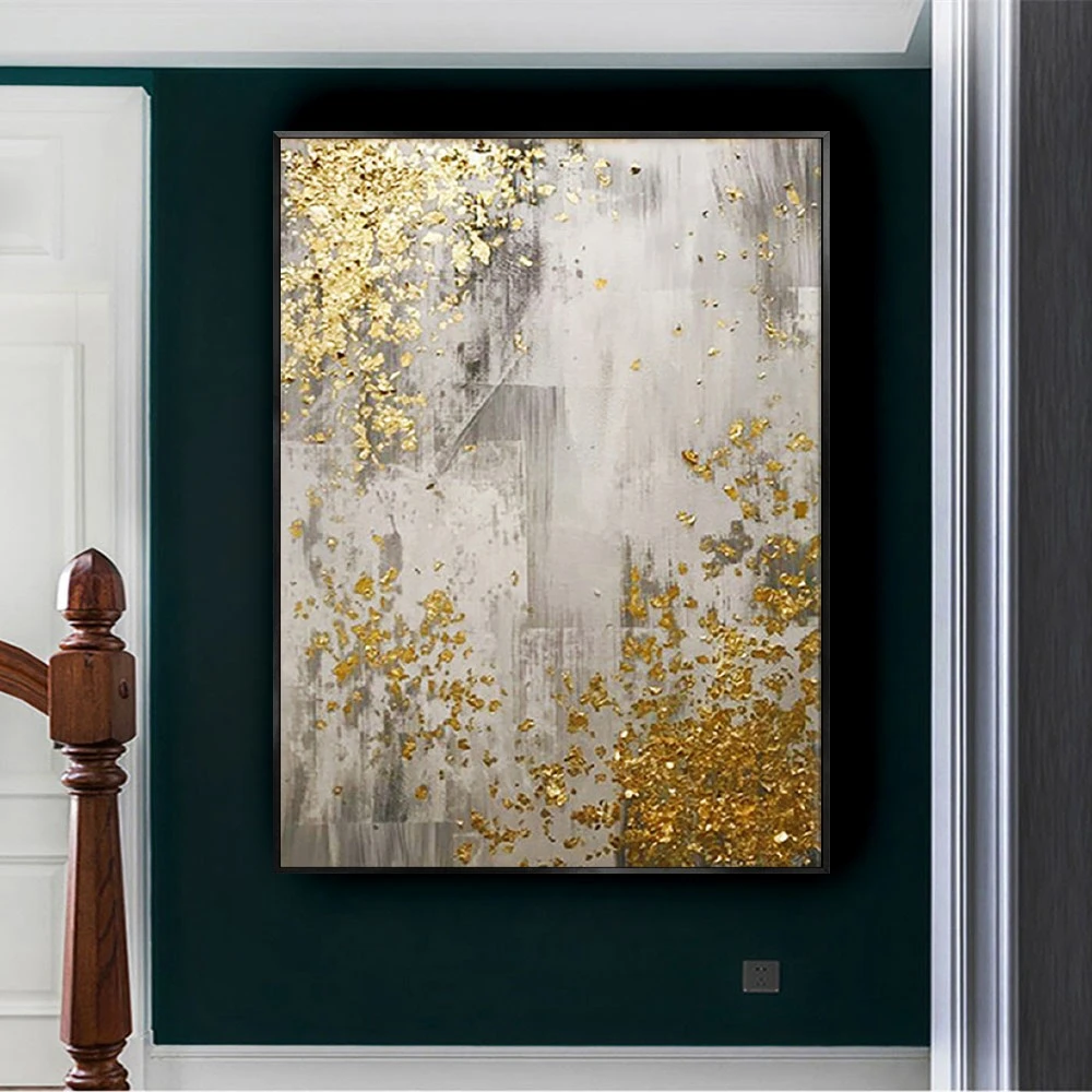 

Handmade thick abstract oil painting Large Gold Foil abstract Painting vertical canvas picture home Living Room Decor Artworks