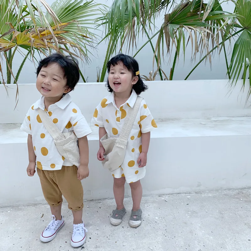 Новая Одинаковая одежда Sis Bro рубашки в горошек платье хлопковые для маленьких