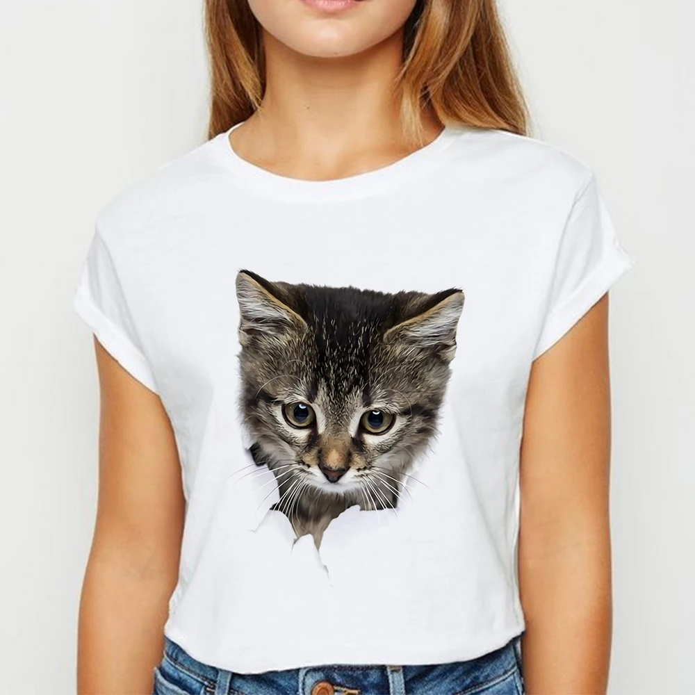 Футболка с изображением кота новые модные женские футболки Kawaii коротким рукавом