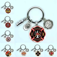 vintage 25 mm handmade fire department glass key chain fire extinguisher and helmet keychain fire station hero key ring gift fo