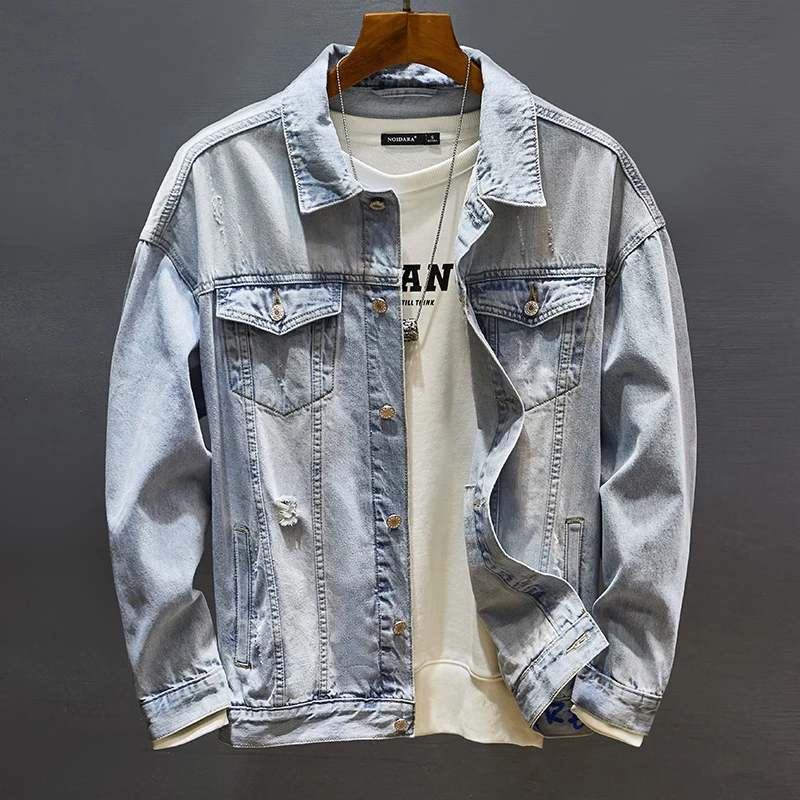 

2021 Spring and Autumn Men's Denim Jacket New Fashion Casual High-end Embroidery Pure Cotton Washed Lapel Denim Gentlemen's Coat