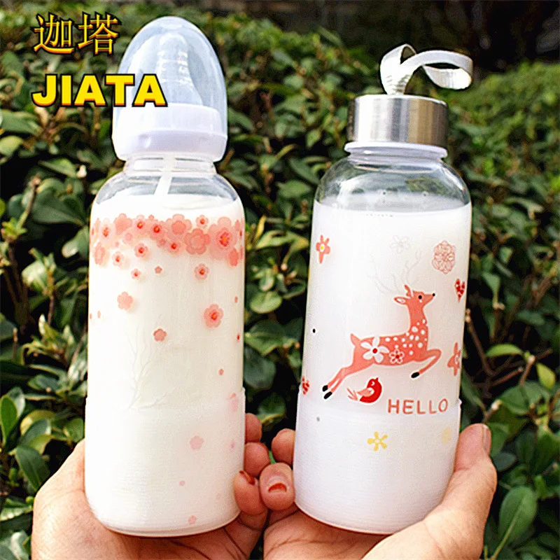 

Water Bottle Pacifier Cute Adult Baby Bottle Child Glass Anti-scalding and Leak-proof Cartoon Fruit Straw Glass Water Bottle