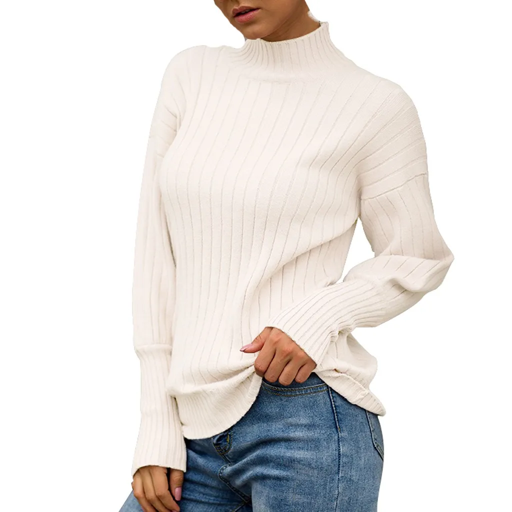 

2019 Fashion Women Sweaters and Pullovers Sueter Mujer Ruffled Sleeve Turtleneck Solid Slim Sexy Elastic Women Tops