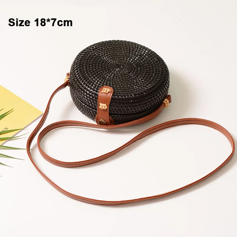 B348-A-Black Круглые соломенные сумки, женская летняя сумка из ротанга, ручная работа, тканая пляжная сумка через плечо, круглая богемная сумка, круговая, низкая цена - Цвет: B348-A-Black