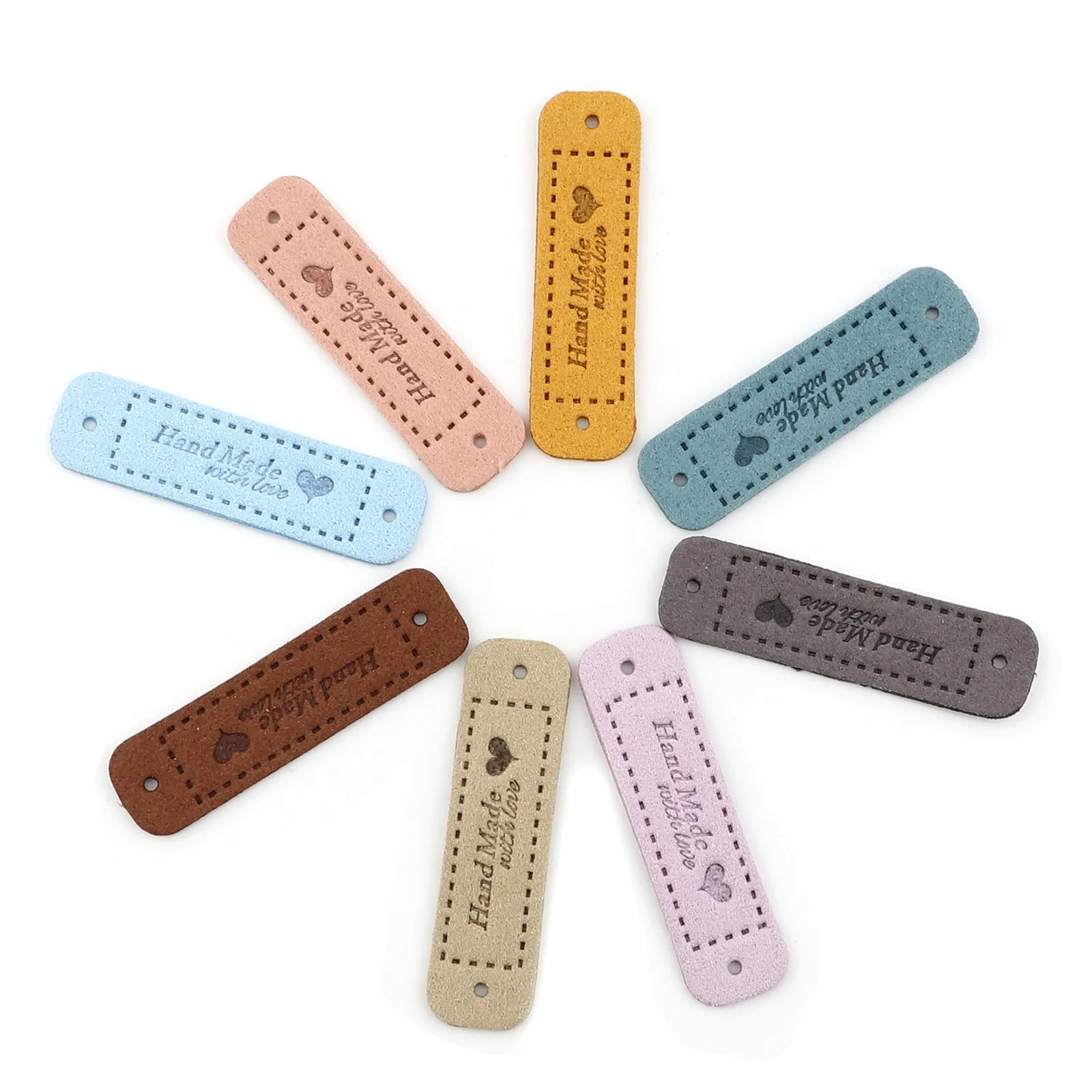 

20PCs Handmade Label PU Leather Fold Tags Rectangle Pink Beige Pattern Hand Made Label For Knitted Printed Cotton Woven Sew Tags