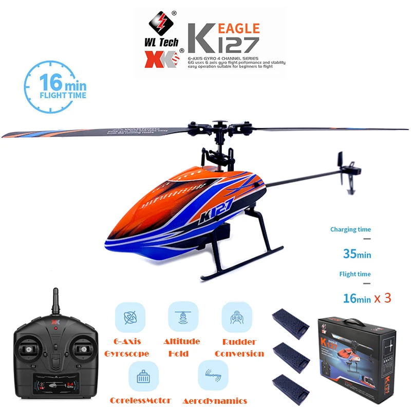 WLtoys вертолеты K127 2,4 ГГц 4CH 6-Aixs гироскоп с одним лезвием Пропеллер гироскоп мини RC вертолет для детей подарок радиоуправляемые игрушки v911 - изображение