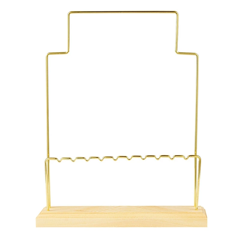 

2 Tier Metal Jewelry Display Stand with Wooden Base for Necklace, Earring, Bracelet, Watch Organizer