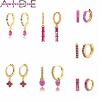 aide s925 silver hoop earrings for women 2021 trend huggie earring pink purple zircon earring jewelry pendientes brincos gifts