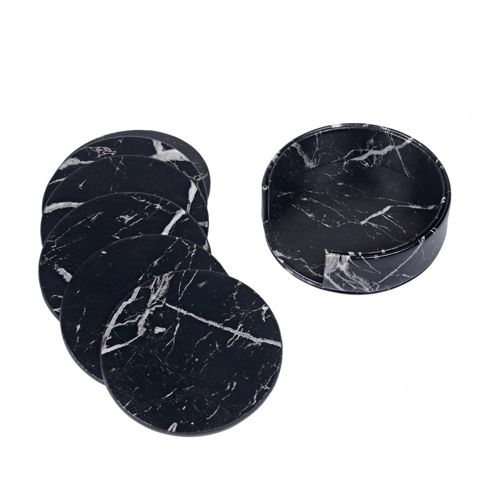 

Hot PU Leather Coasters with Holder Round Cup Mat Pad Set for Home Kitchen FQ-ing