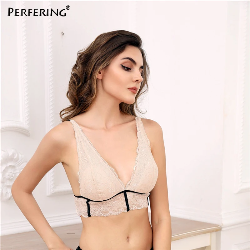 Женский кружевной бюстгальтер пуш ап без косточек с глубоким V образным