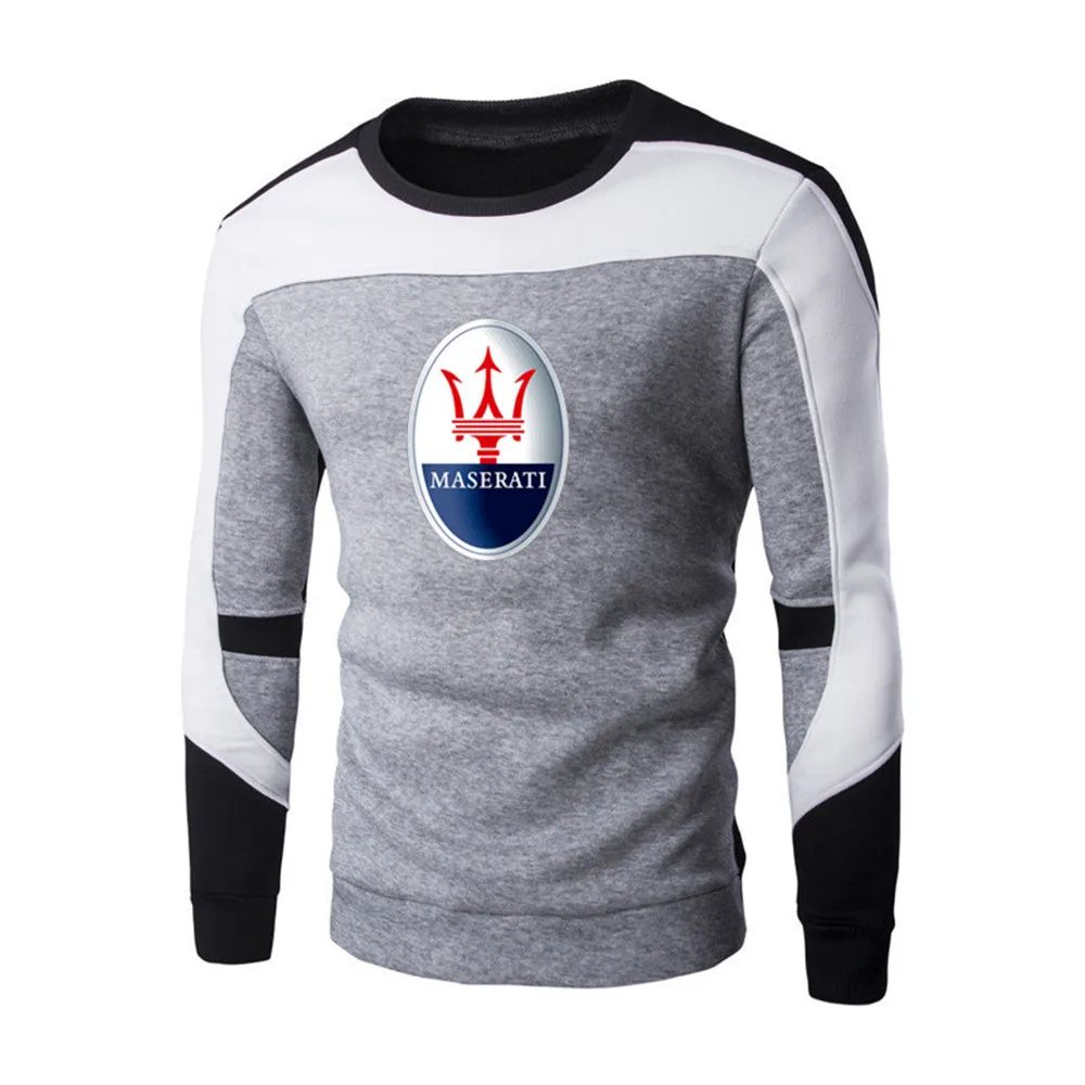 

2021 new spring and autumn men's MASERATI car logo patchwork round neck sweater tide brand printing long-sleeved shirt for men