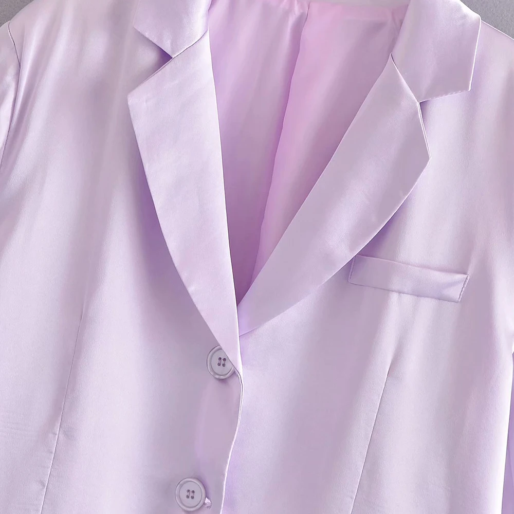 

ZA2021 European and American spring and autumn blazer women's purple suit casual solid color single-breasted suit jacket