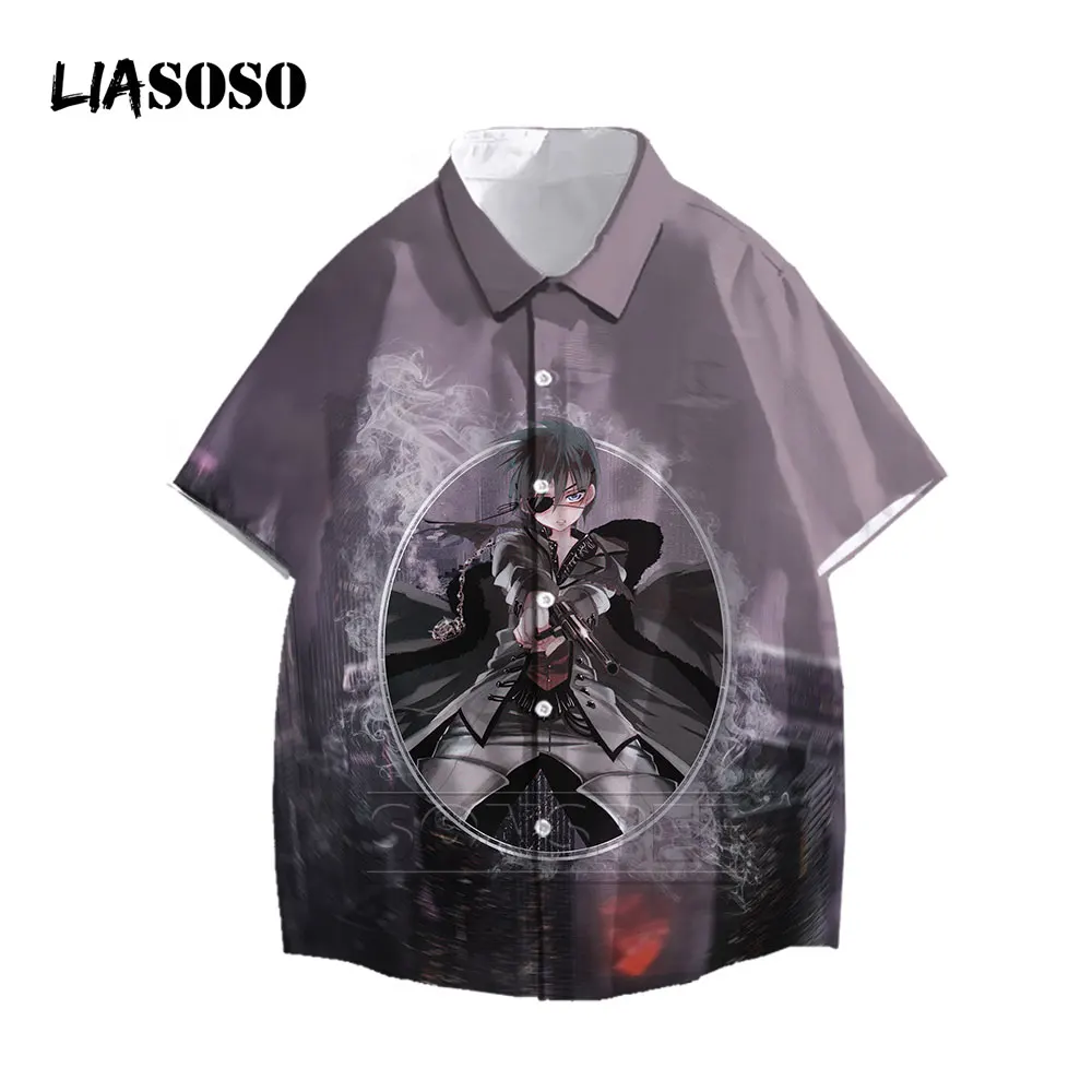

LIASOSO Summer Men Printed Shirt Short Sleeve Turn-down Collar Streetwear Chic Loose Mens Hawaiian Shirts