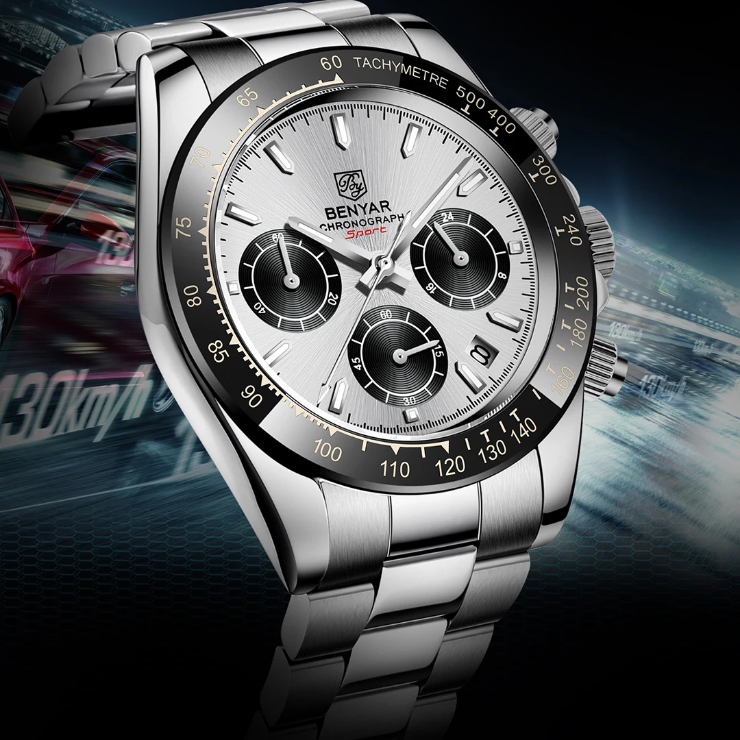 

Мужские кварцевые наручные часы, водонепроницаемые до 30 м спортивные часы для дайвинга, роскошные часы с хронографом из нержавеющей стали, ...