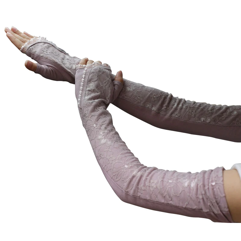 

Summer women's long sunscreen gloves cotton cold thin breathable lace sleeves driving and riding