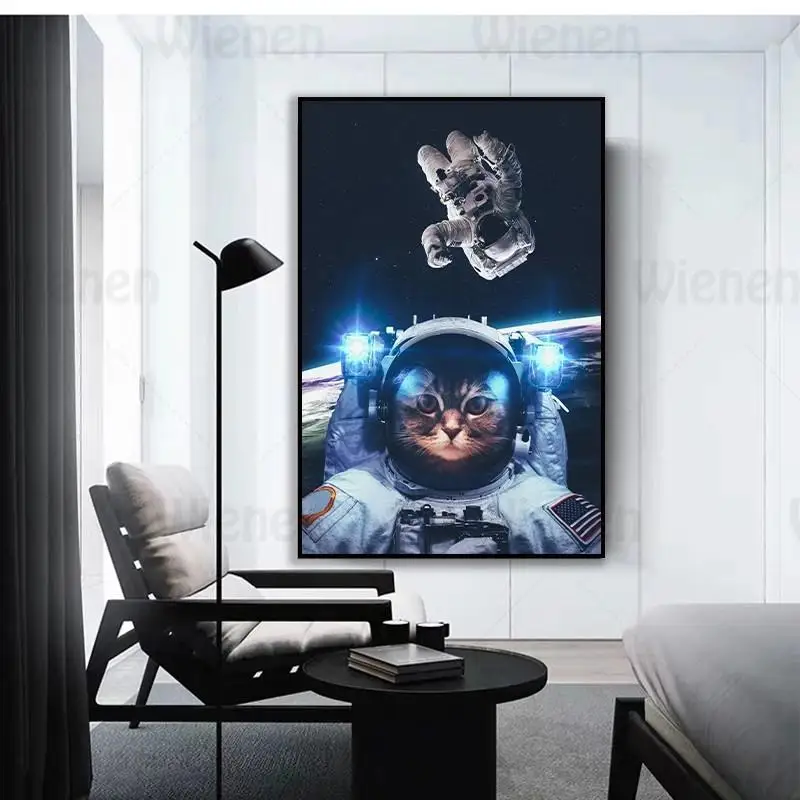 

Modern Poster and Print Pet Cat Astronaut Nebula Space Milky Way Canvas Painting Wall Picture Home Decoration Living Room Mural