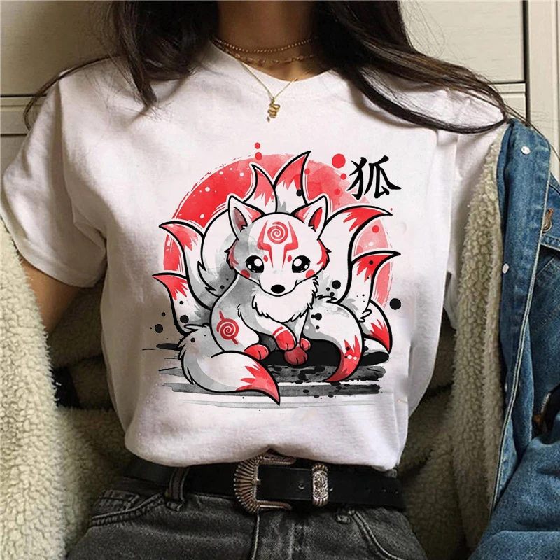 

Women Tshirt Fox Printing Anime Graphic T-shirts Vogue Tops Tee Harajuku T Shirt Gothic Ullzang Cartoon Female T-shirt Women
