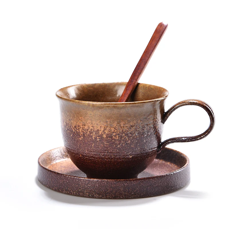 

Роскошные кофейные чашки в стиле ретро, набор керамических креативных простых экологически чистых чашек для чая и блюдец, японские чашки дл...