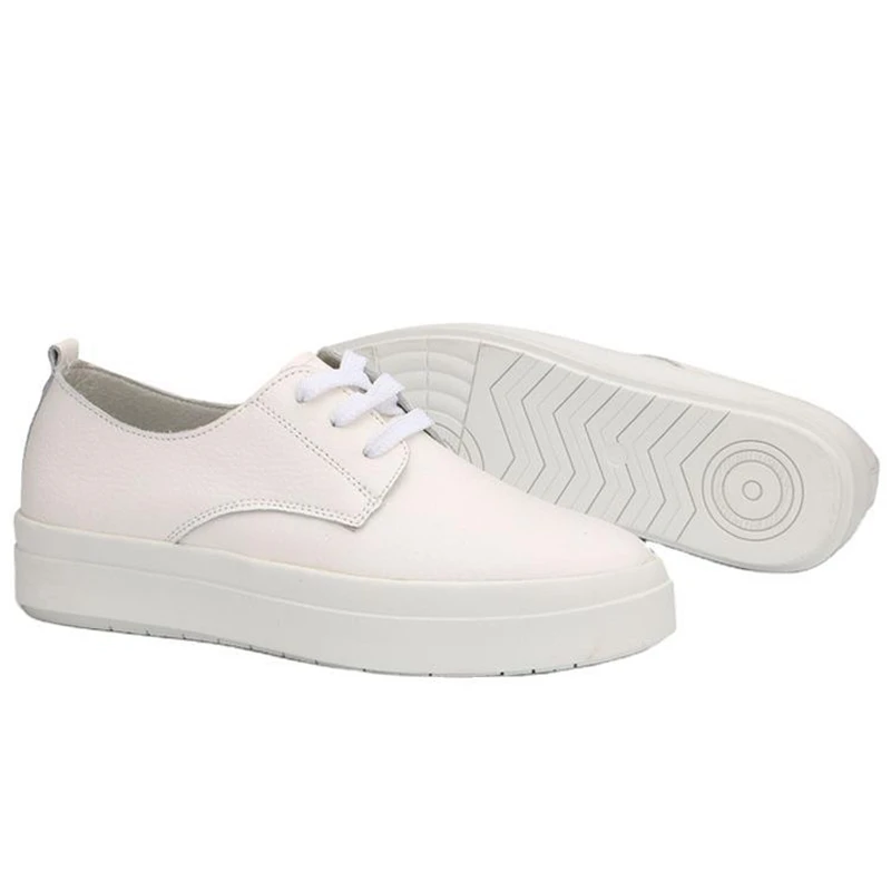 

Genuine leather white shoes flat women's shoes spring new casual shoes comfortable lace up Korean nurse shoes soft sole