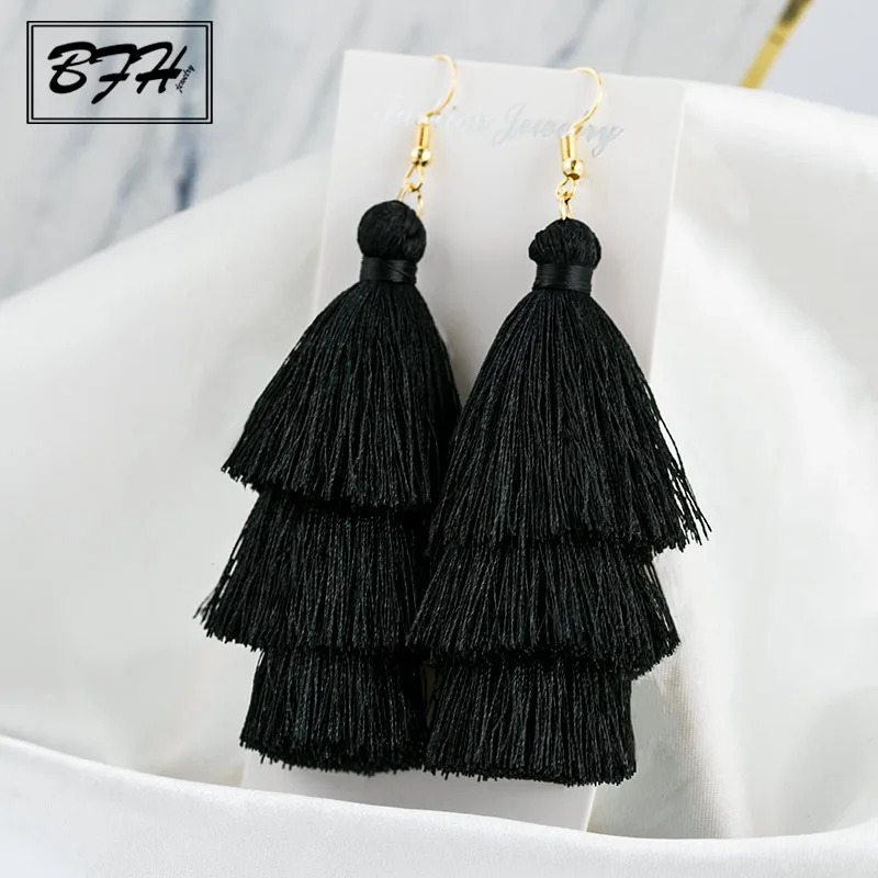Модные трехслойные длинные висячие серьги BFH с кисточками для женщин женские