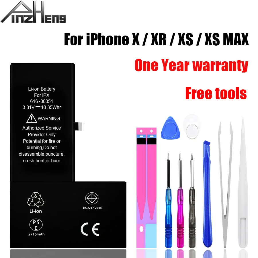 Аккумулятор PINZHENG мобильный телефон для iPhone X Xs XR Max реальная емкость замена 0 цикл