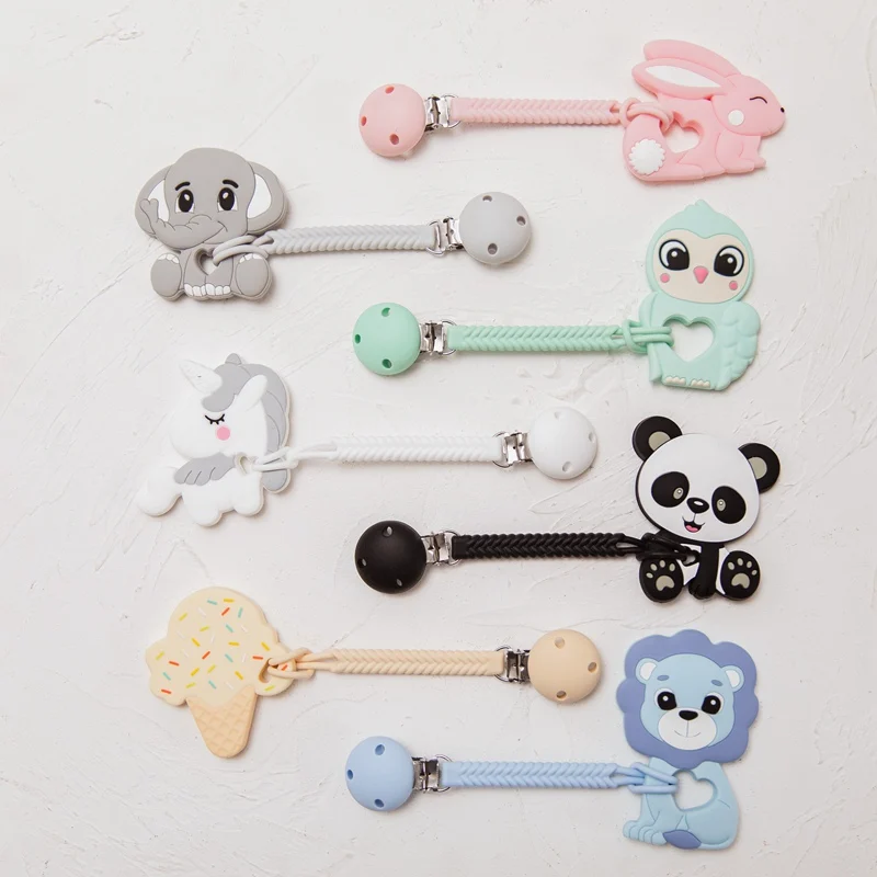 

1PC Silicone Pacifier Chain Clip Accessories Baby Teether Teething Toys Pendant Elephant Panda Silicone Beads Baby Shower Gift