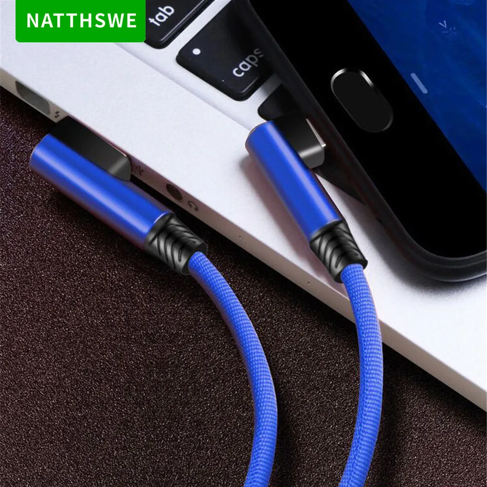 NATTHSWE двойной локоть тип-c USB Lline 90 градусов зарядный кабель для мобильного телефона с нейлоновой оплеткой совместимый для huawei Xiaomi