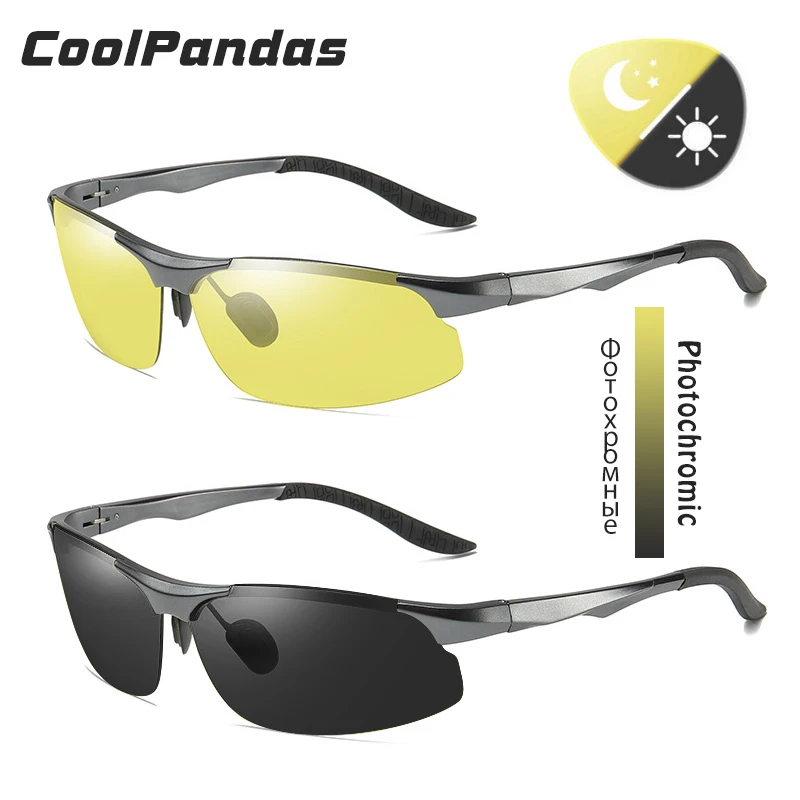 CoolPandas Photochromic Aluminum Magnesium Sunglasses Polarized Men Day Night Safety Driving Sun Glasses Male Anti-Glare Lens