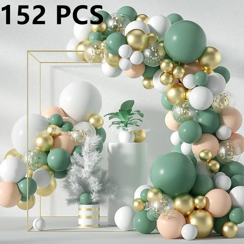 

New Birthday Valentine's Day Wedding Party Decoration 152 Pieces Balloon Garland Arch Set Retro Green Chrome Gold Latex Ball