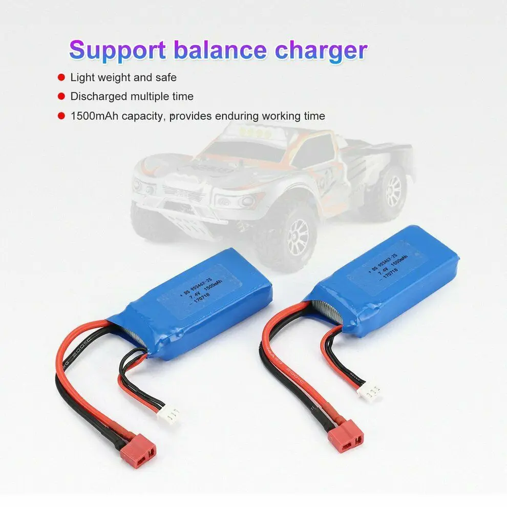 2шт 7 4 V 1500mAh Lipo батарея T вилка для Wltoys 12423 12428 RC Гусеничный автомобиль | Игрушки и