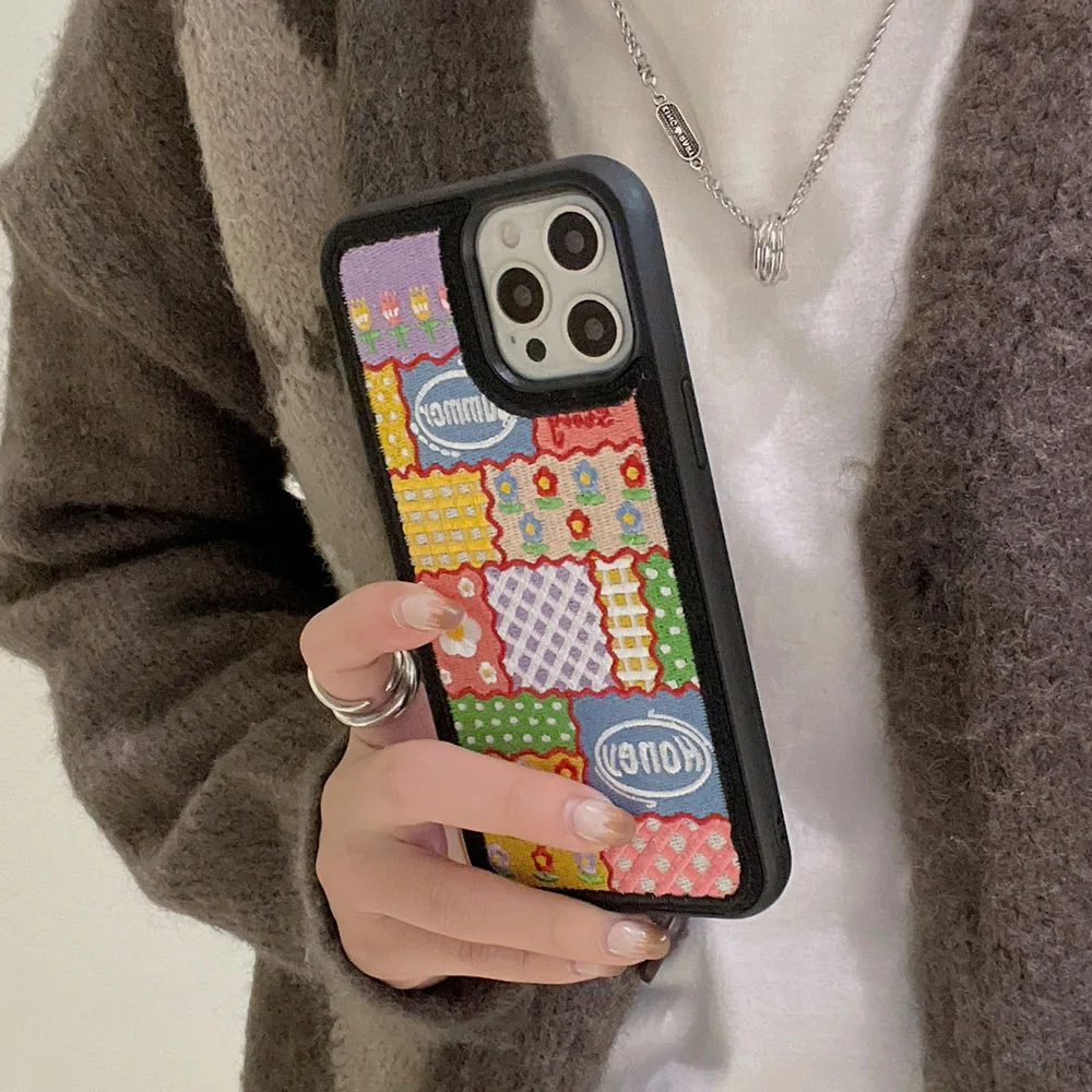 Модный Стильный чехол для телефона с вышивкой и цветами iPhone 13 12 11 Pro Max XS XR 7 8 Plus SE 2020