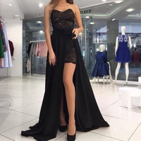 sexy black strapless evening dress detachable train off shoulder a line side split sleeveless prom gowns hot sale for formal bow